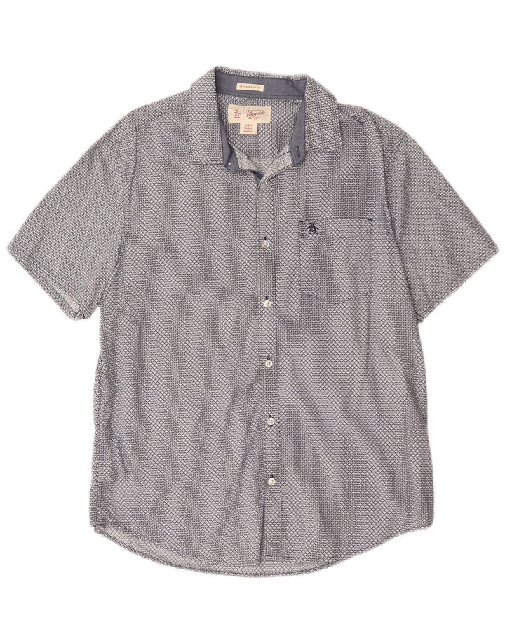 PENGUIN Chemise Heritage Slim Fit à Manches Courtes Homme Bleu Géométrique Grand