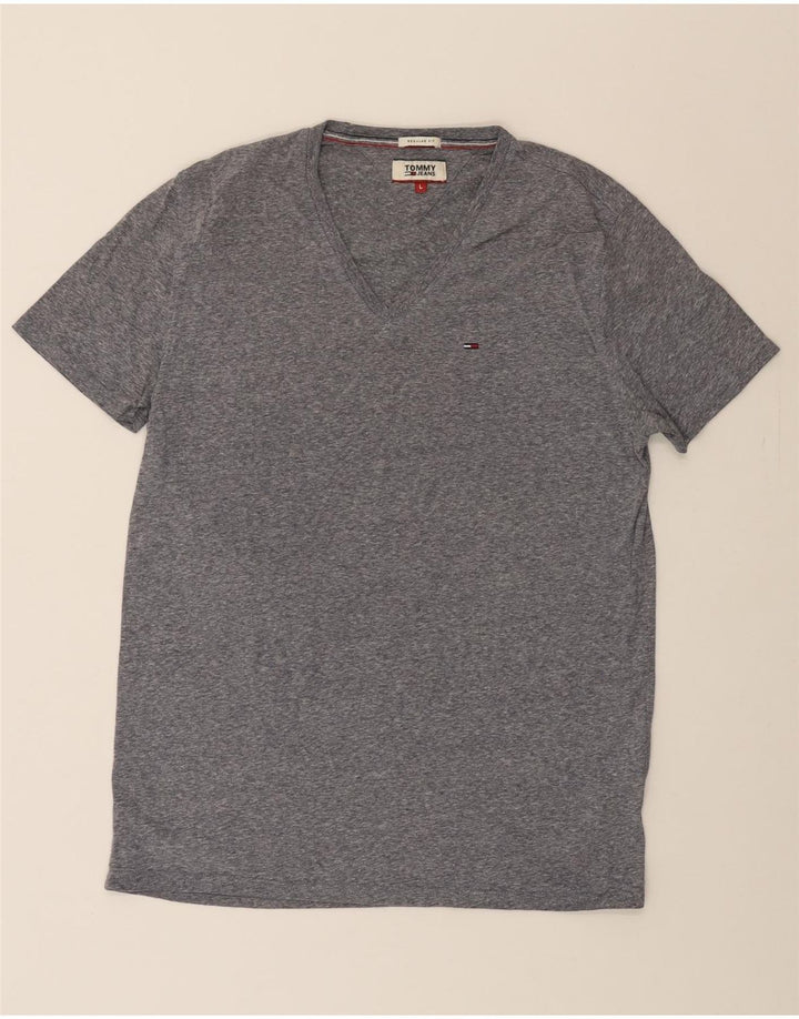 TOMMY HILFIGER Mens Regular Fit T-Shirt Top Large Grey Polyester Vintage Tommy Hilfiger and Second-Hand Tommy Hilfiger from Messina Hembry 