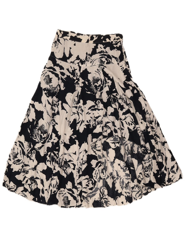 jupe évasée femme vintage IT 40 Petit W25 Polyester Floral Noir