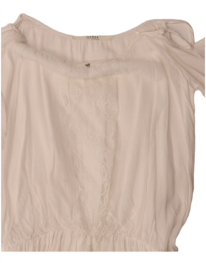 Guess Robe chauve-souris à épaules dénudées pour femme UK 12 en coton blanc moyen