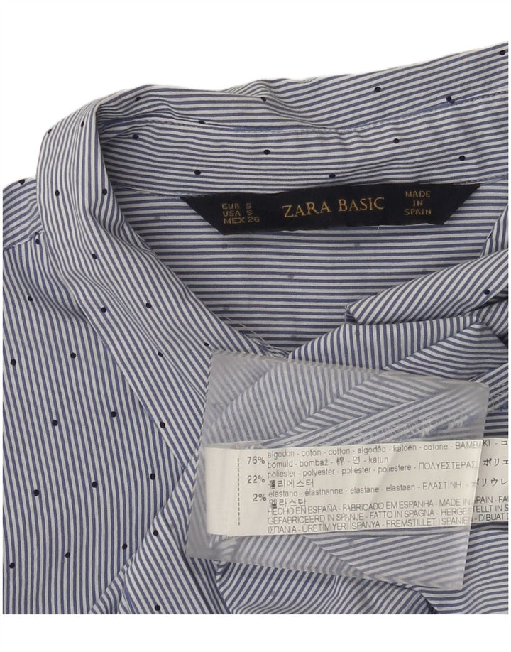 Zara Chemise Femme UK 8 Petit Coton Bleu à Rayures
