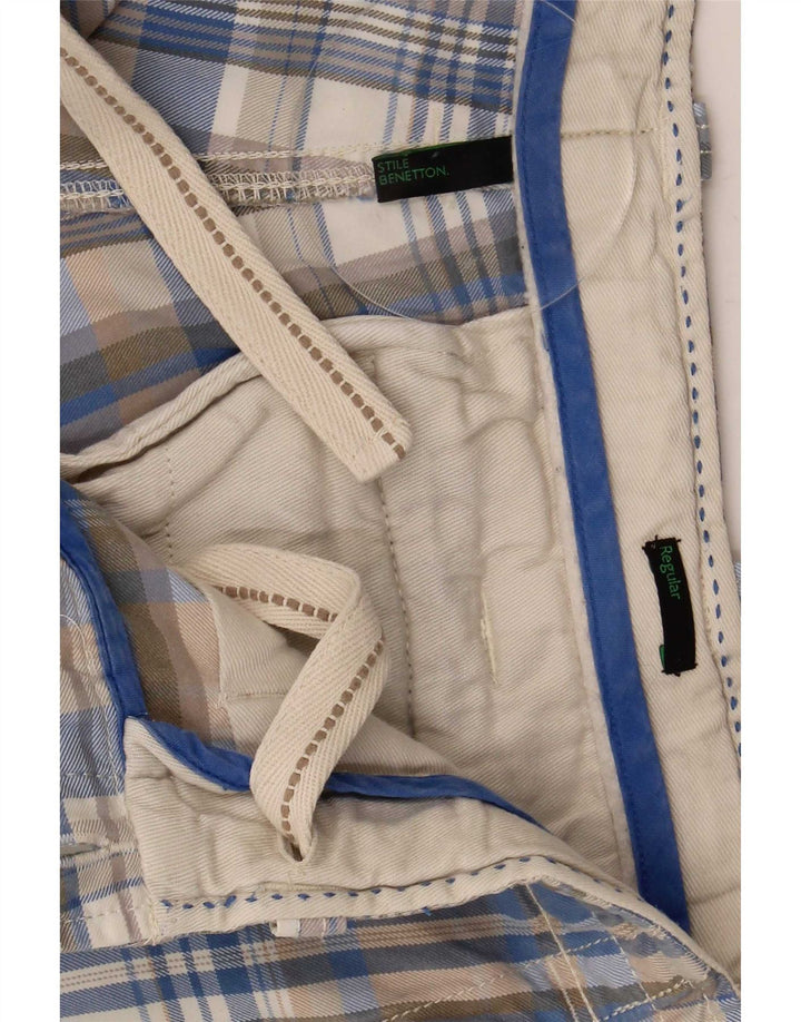 Benetton Short cargo régulier pour hommes W32 à carreaux bleu moyen