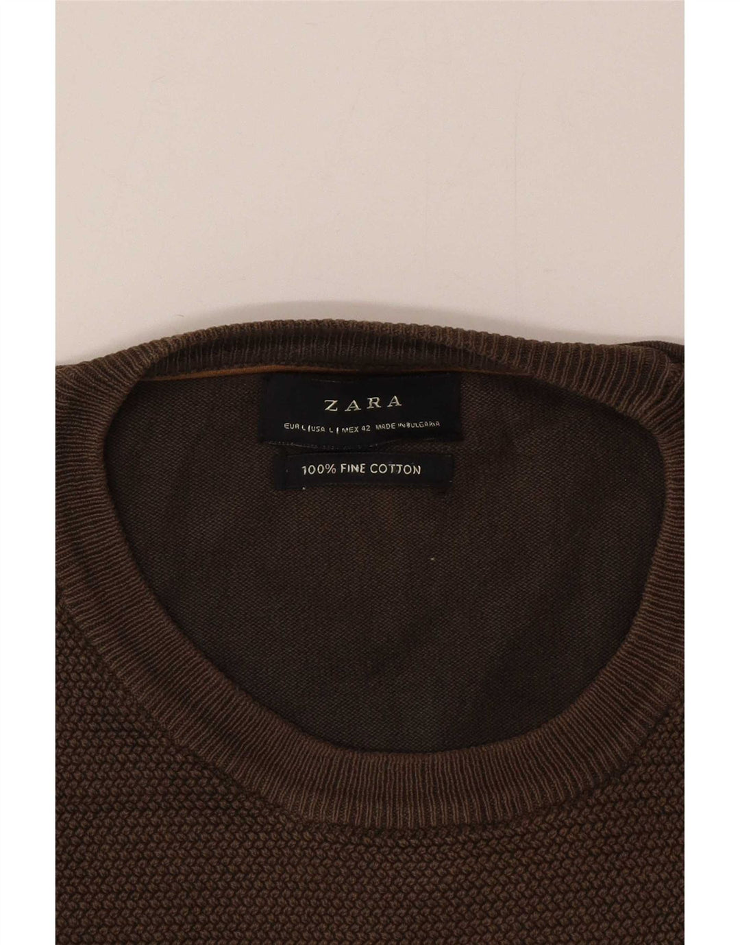 Zara Pull à col rond pour homme en coton marron Large