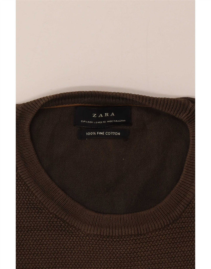Zara Pull à col rond pour homme en coton marron Large