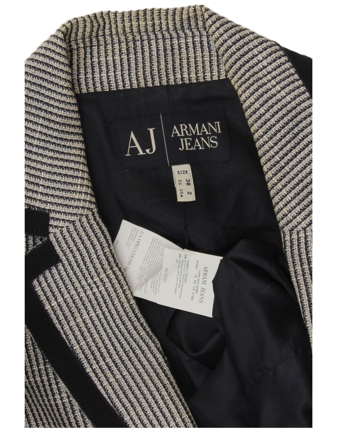 ARMANI JEANS Veste Blazer 2 Boutons Femme EU 38 Gris Moyen Rayé