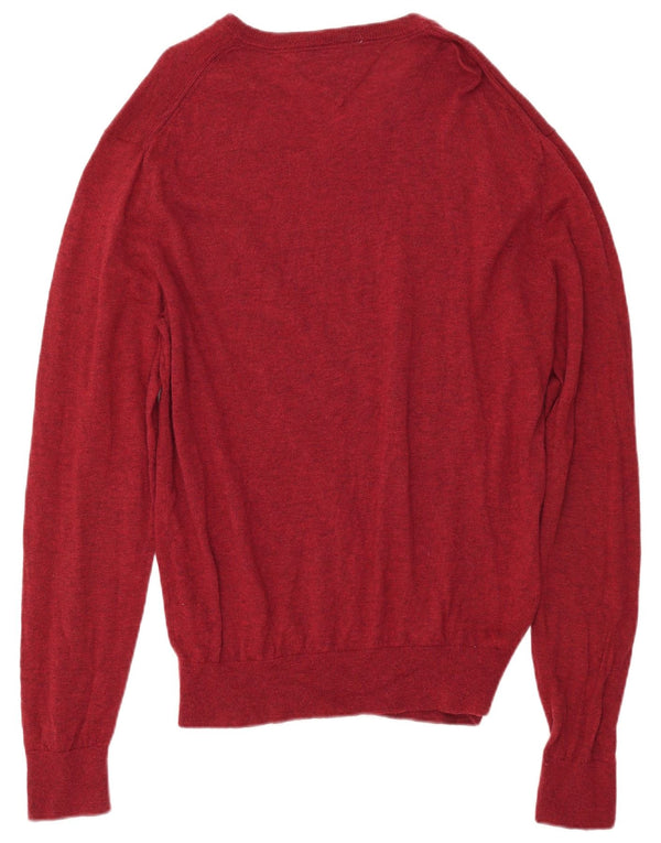TOMMY HILFIGER Pull col V pour homme 2XL Rouge Laine