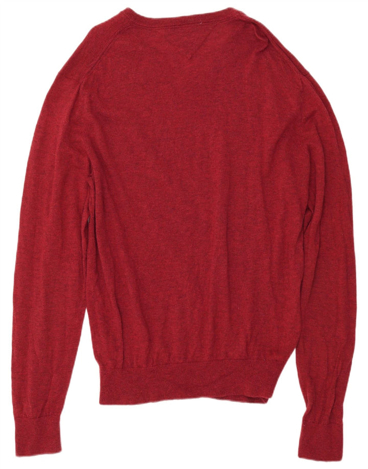 TOMMY HILFIGER Pull col V pour homme 2XL Rouge Laine
