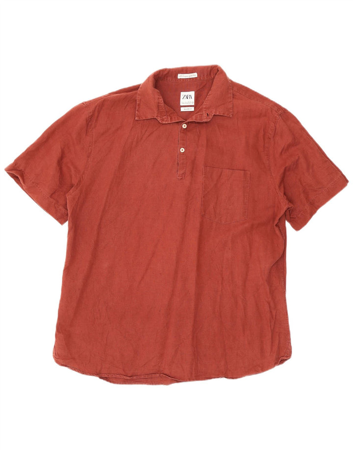 Zara Chemise pull à manches courtes coupe décontractée pour homme, grand bordeaux