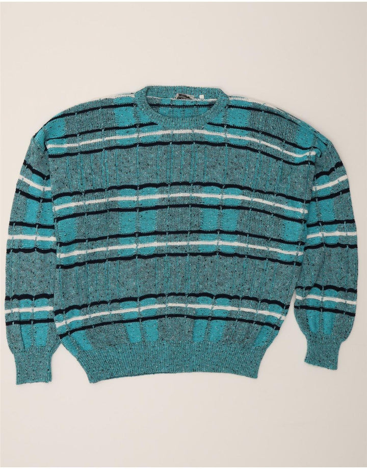 Les Jacquelines Pull col rond homme IT 52 Large bleu rayé