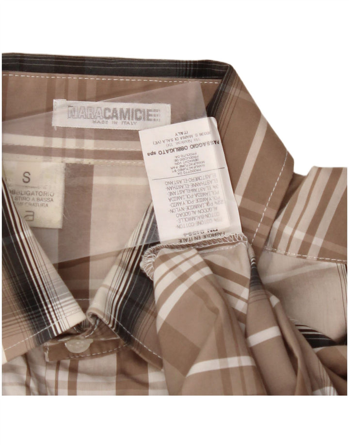 NARACAMICIE Chemise Homme Petit Carreau Marron Coton