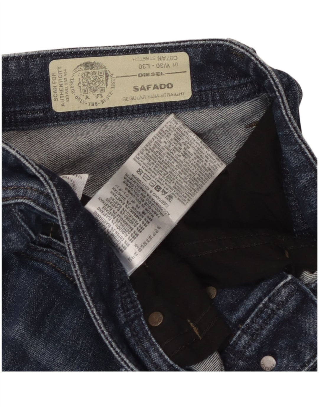 Diesel Homme Safado Regular Slim Jean Droit W30 L30 Bleu Coton