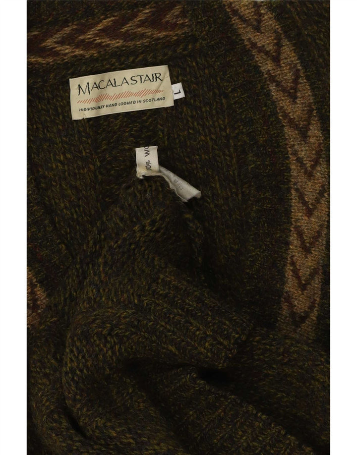 Macalastair Pull col V pour homme en laine géométrique kaki
