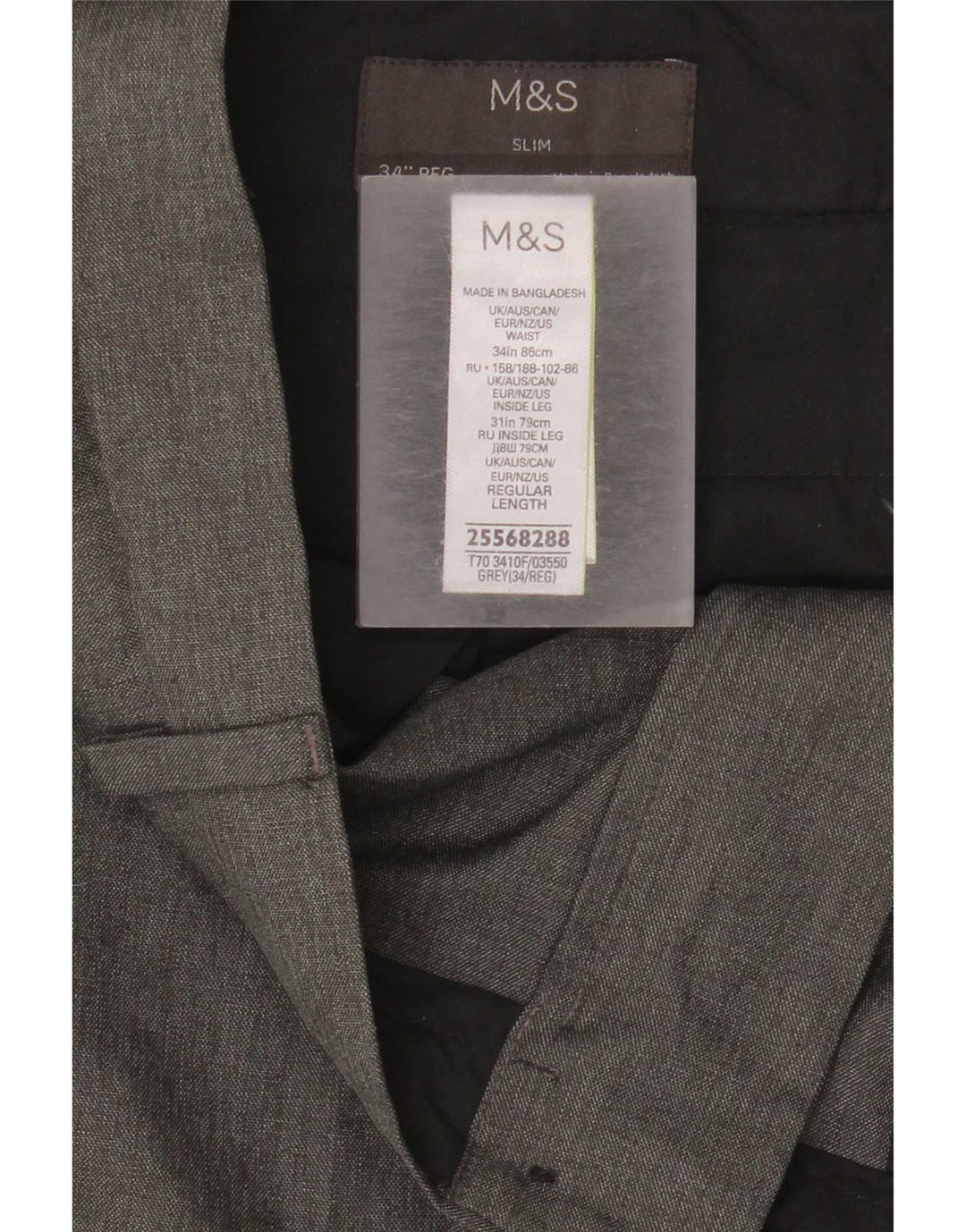 Marks & Spencer Pantalon Chino Slim Fit Homme W34 L31 Gris Polyester