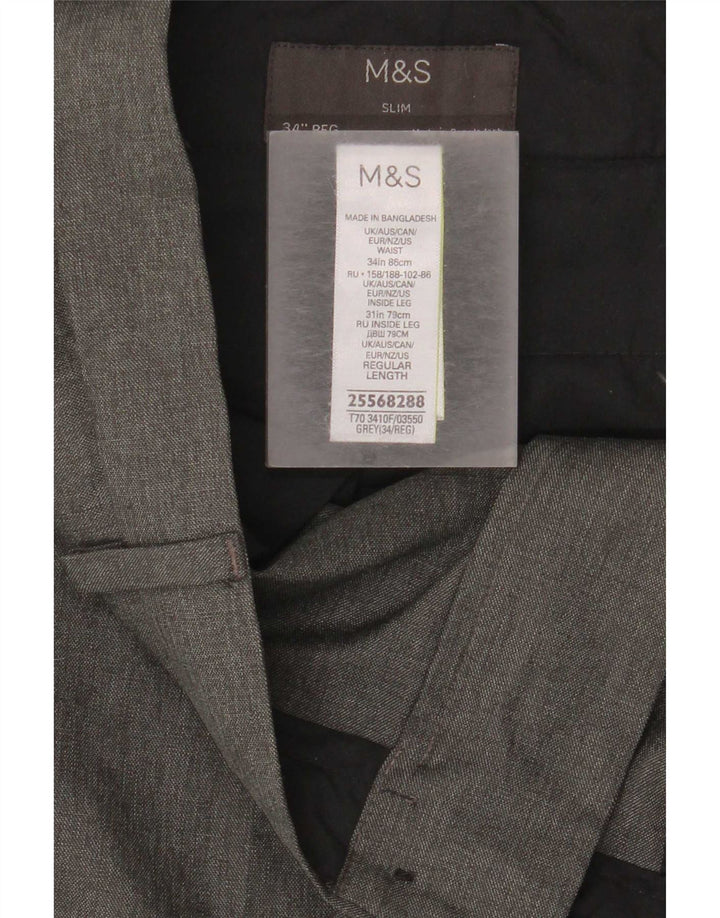 Marks & Spencer Pantalon Chino Slim Fit Homme W34 L31 Gris Polyester