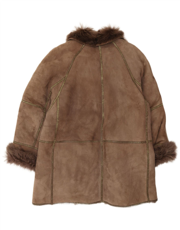 vintage Femme Manteau en peau de mouton surdimensionné IT 44 Shearling brun moyen