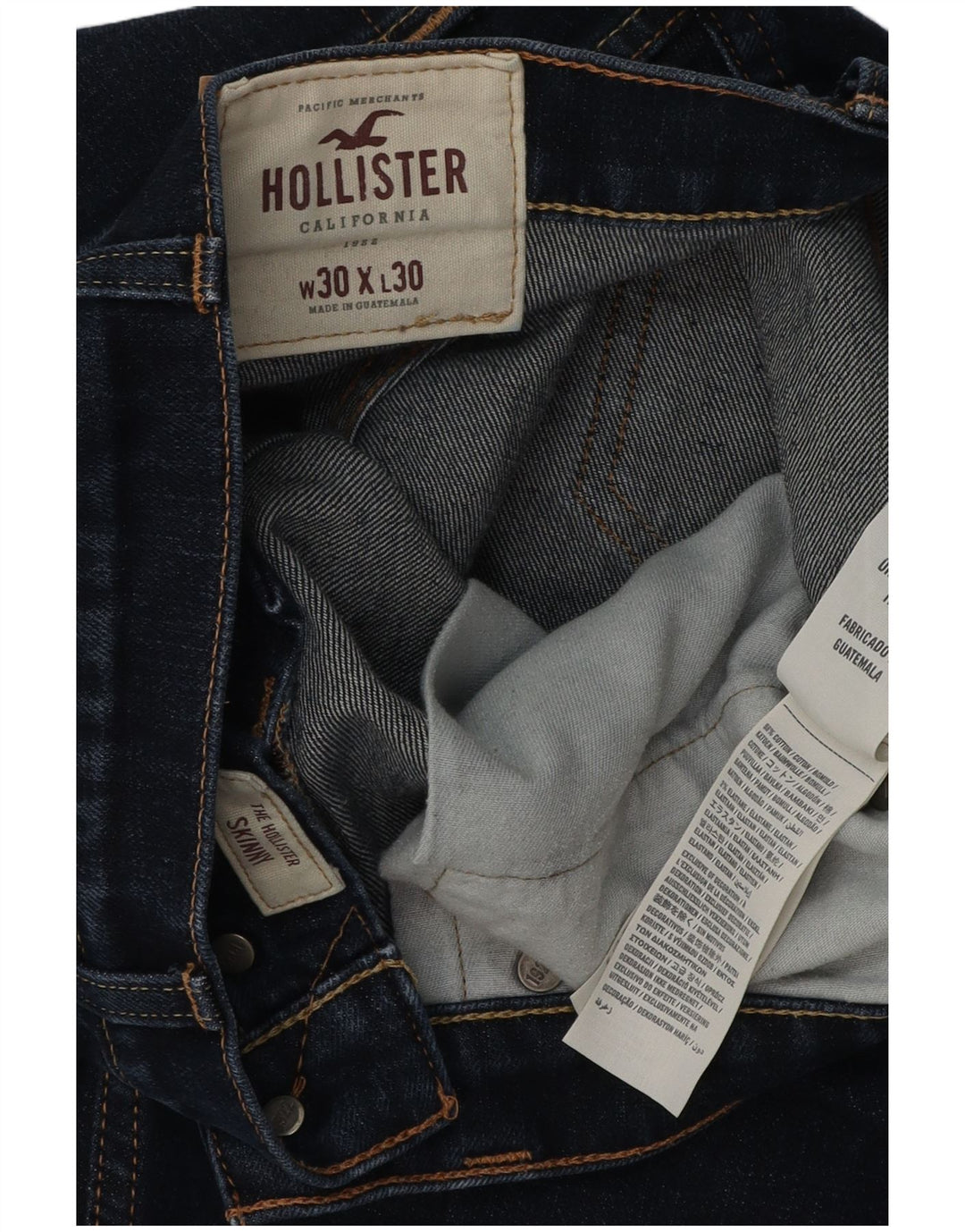 HOLLISTER Jean droit homme W30 L30 bleu marine coton