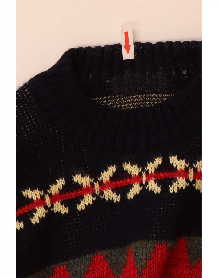 vintage Mens Crew Neck Jumper Pull Grand Multicolore Fair Isle