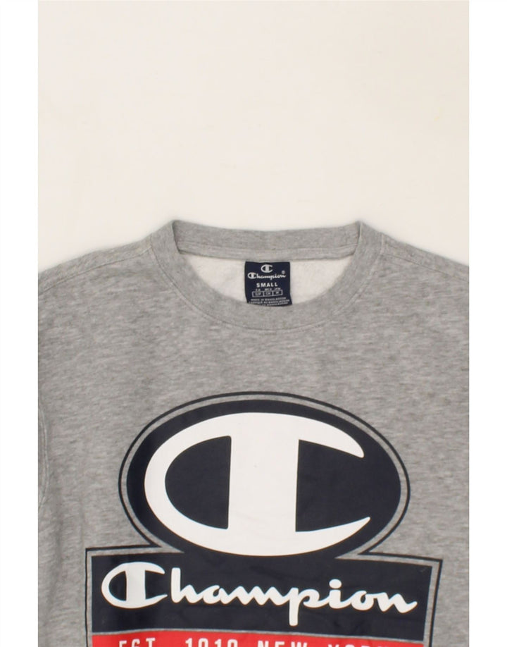 CHAMPION Mens Graphic Sweatshirt Jumper Small Grey Cotton Vintage Champion and Second-Hand Champion from Messina Hembry 