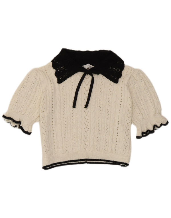 Zara Womens Crop Knit Blouse Top UK 10 Petit Blanc Colorblock