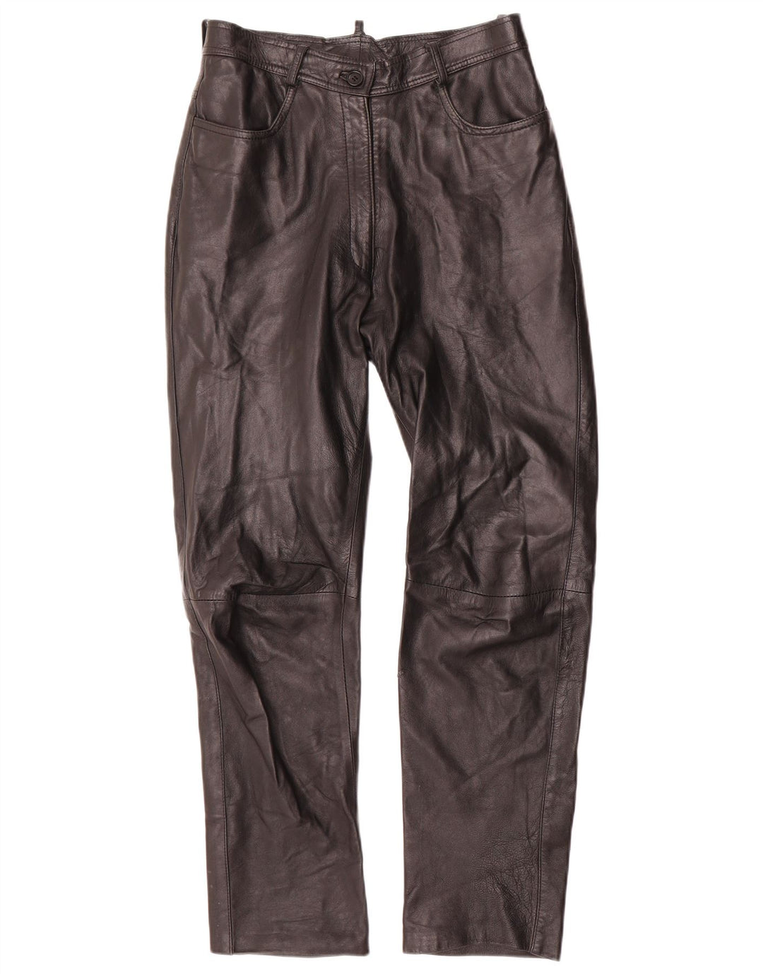 VINTAGE Pantalon droit femme IT 42 Medium W28 L29 Cuir noir