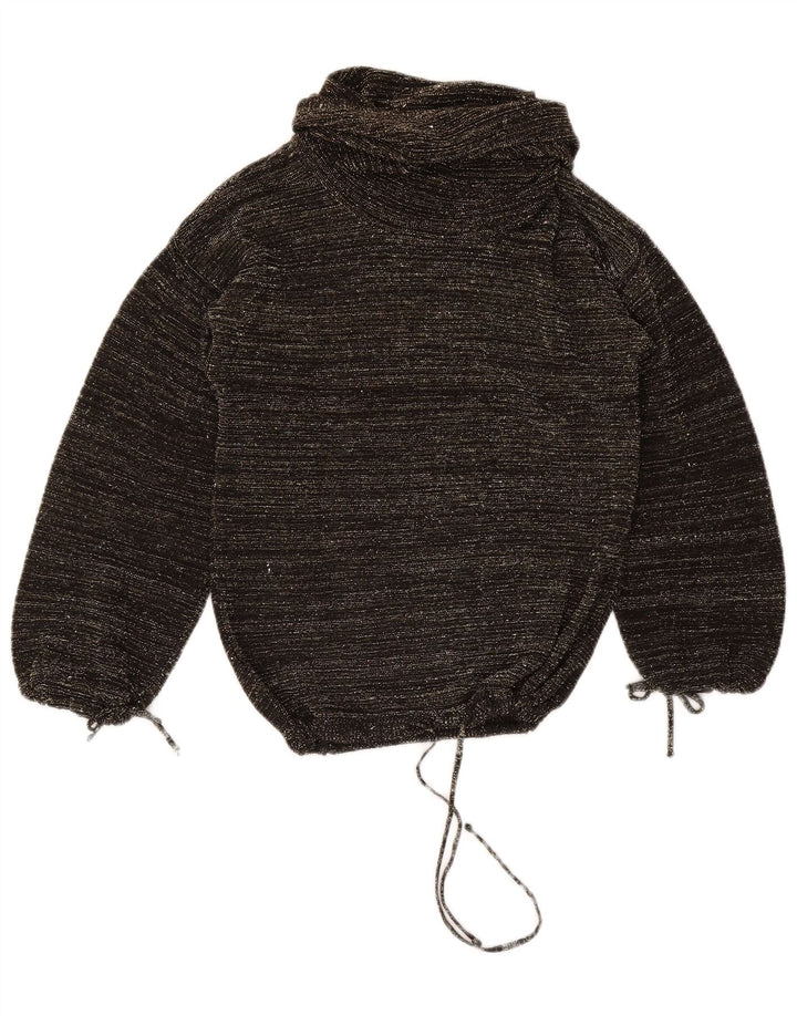 vintage Femmes Roll Neck Jumper Pull EU 40 Moyen Noir Moucheté