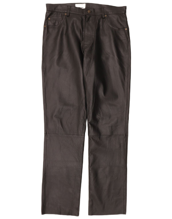 Rover & Lake Pantalon droit en cuir pour homme UK 36 Small W30 L36 Noir