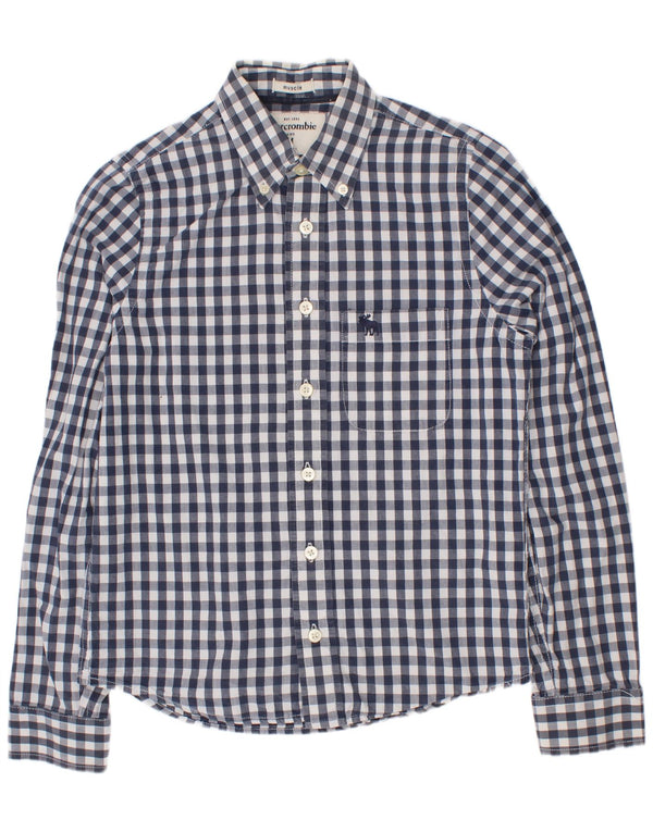 Abercrombie & Fitch Chemise musculaire pour garçon 10-11 ans Vichy bleu marine moyen