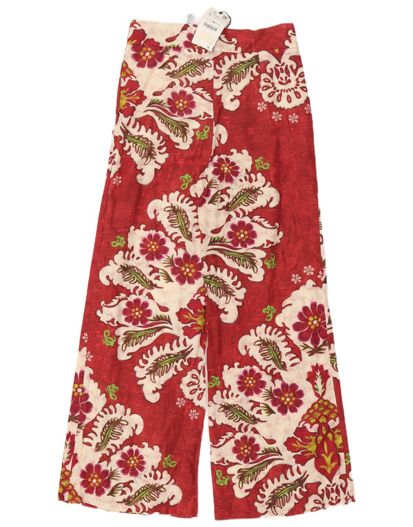 Zara Pantalon large taille haute pour femme Large W30 L33 Lin floral rouge