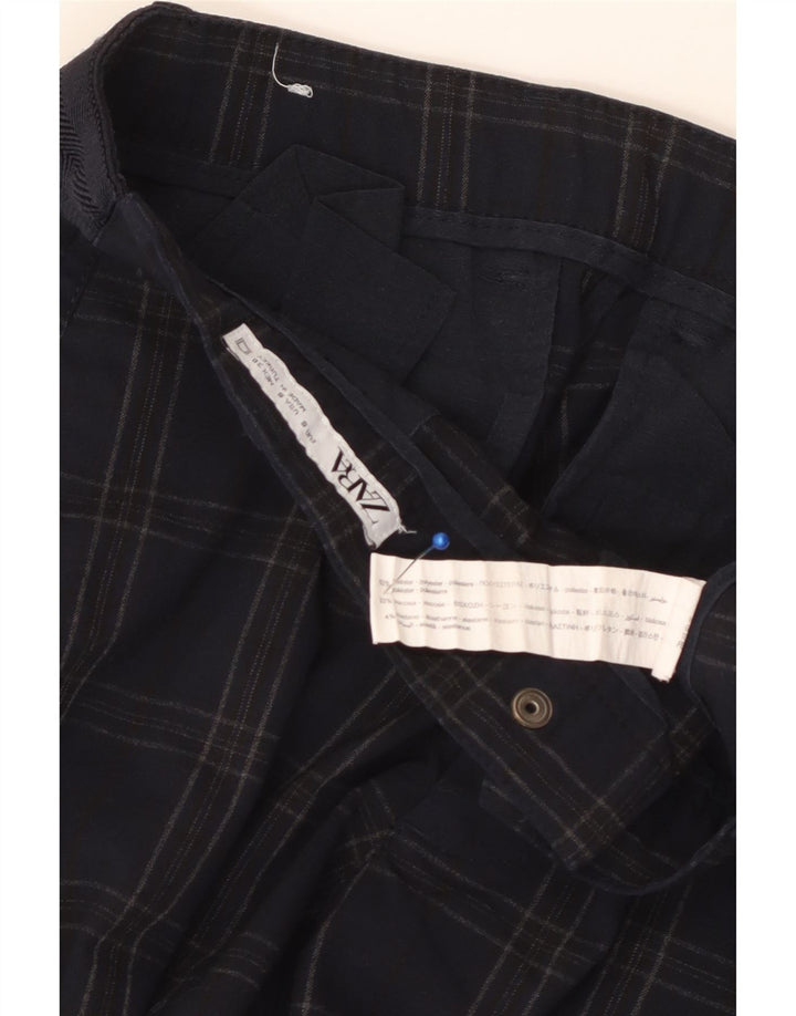 ZARA Pantalon Chino Slim Homme Petit W30 L29 Bleu Marine à Carreaux Polyester