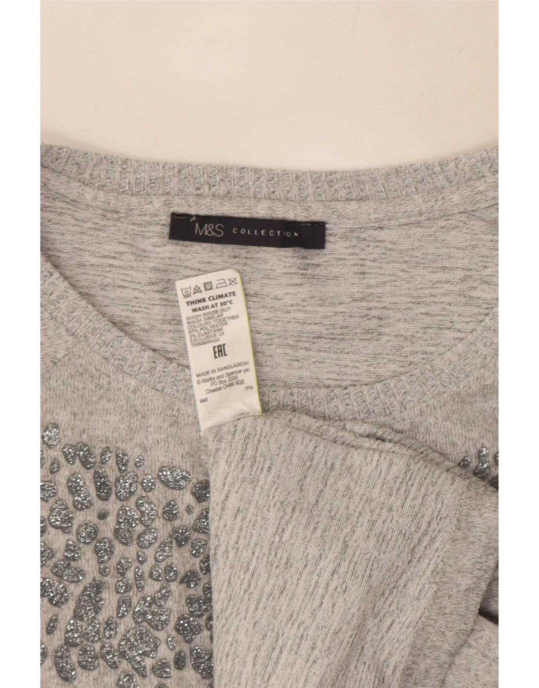 Marks & Spencer Tunique à manches longues pour femme UK 16 Large Gris Polyester