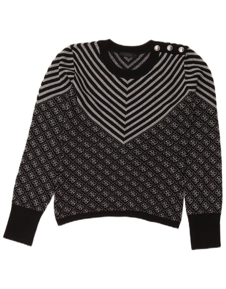 GUESS Pull ras du cou pour femme UK 6 XS Noir Chevron Polyester