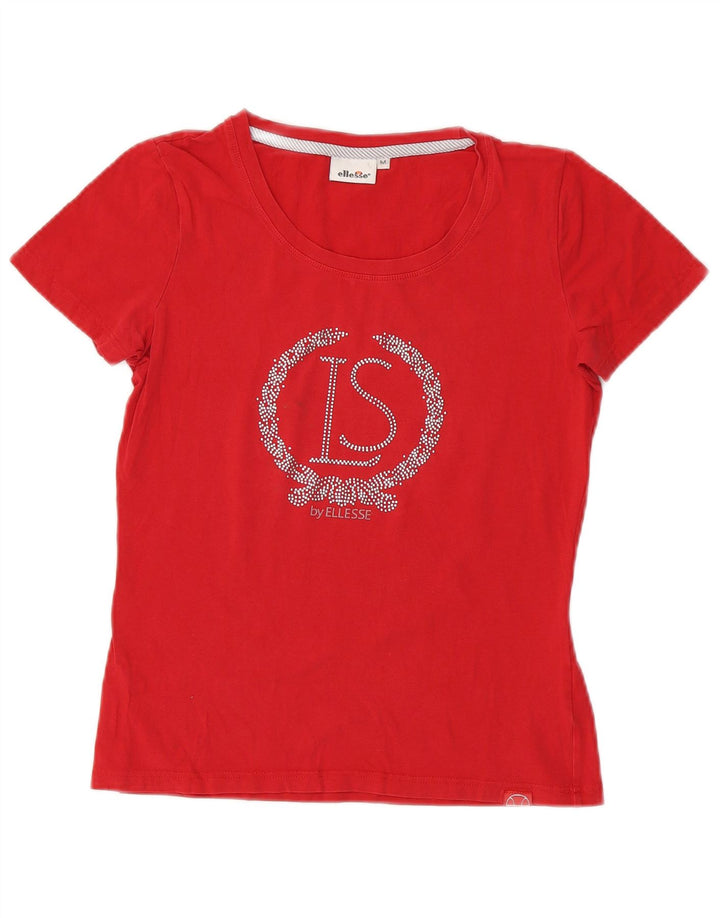 Ellesse T-shirt graphique pour femme UK 12 Rouge moyen Coton