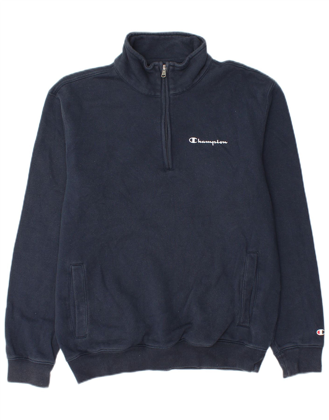 Champion Sweat-shirt à col zippé pour homme Petit coton bleu marine