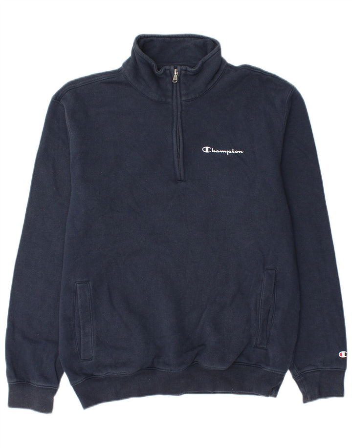 Champion Sweat-shirt à col zippé pour homme Petit coton bleu marine