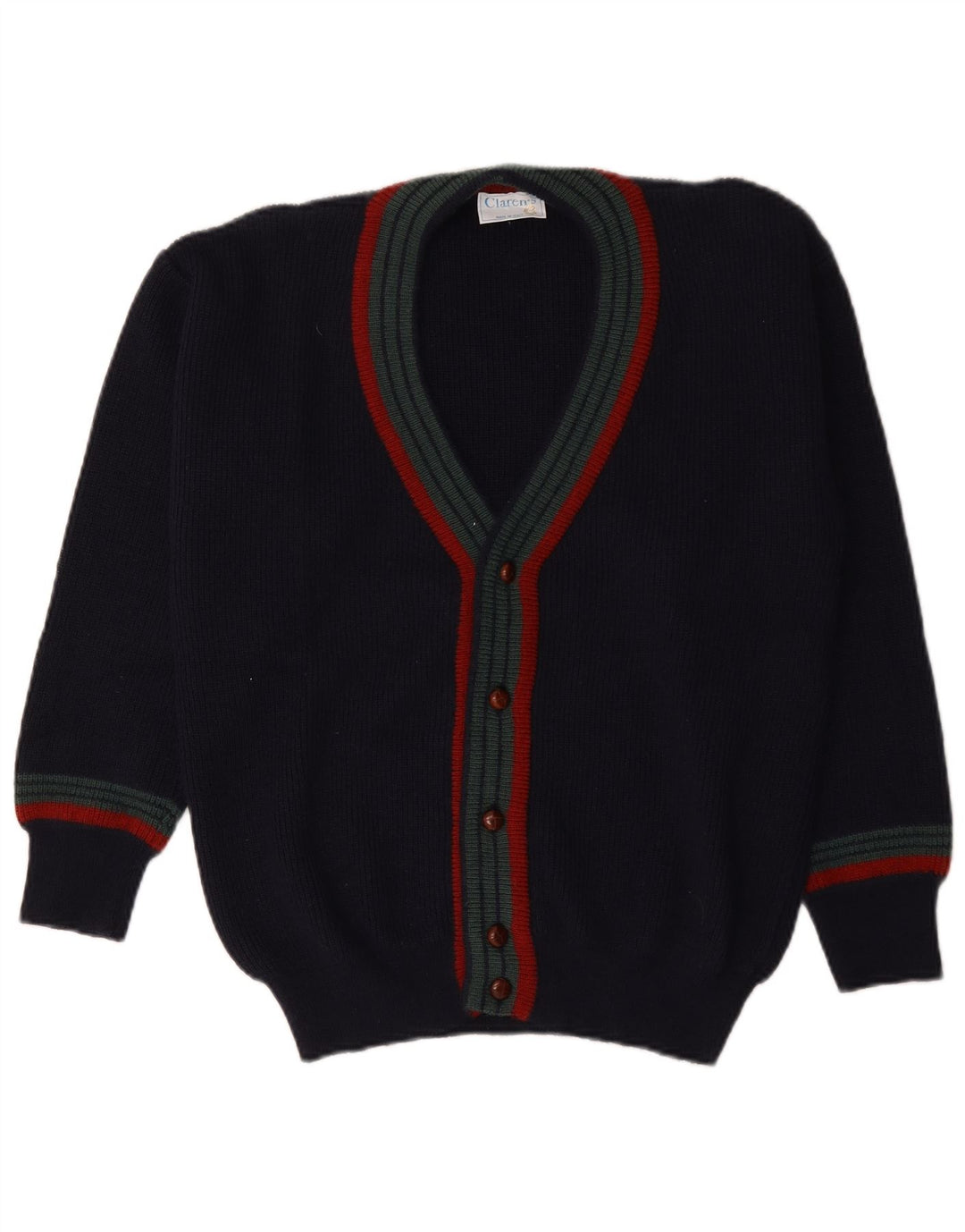 vintage Mens Cardigan Sweater IT 48 Laine rayée bleu marine moyen