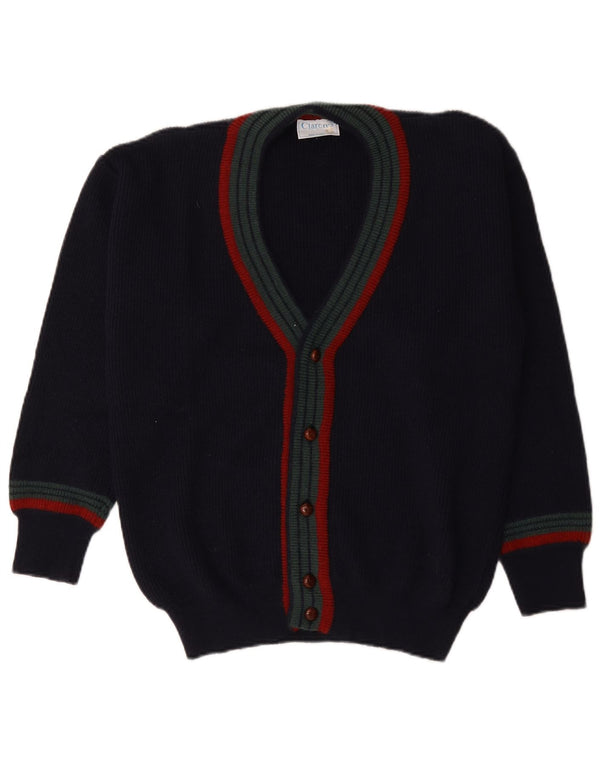 vintage Mens Cardigan Sweater IT 48 Laine rayée bleu marine moyen