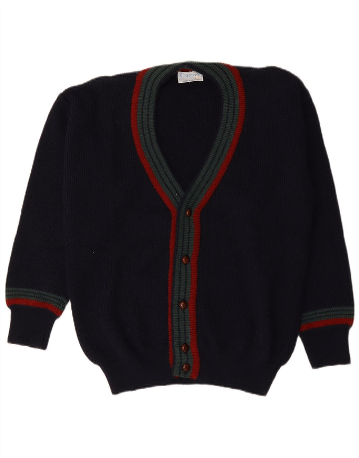 vintage Mens Cardigan Sweater IT 48 Laine rayée bleu marine moyen