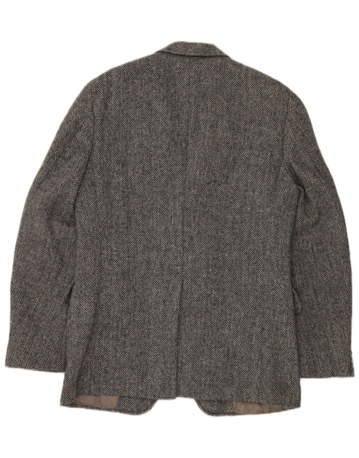 J.S.A. BANK Veste Blazer 2 Boutons Homme UK 38 Laine à Chevrons Gris Moyen