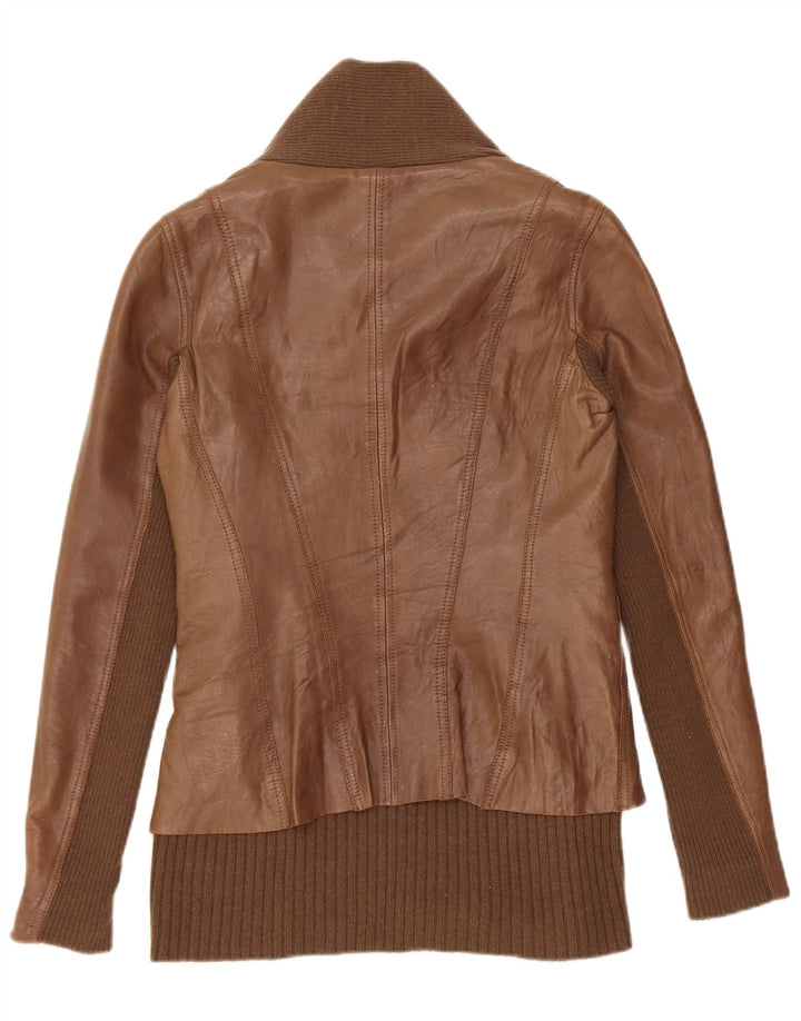 veste en cuir femme vintage UK 10 Petit cuir brun
