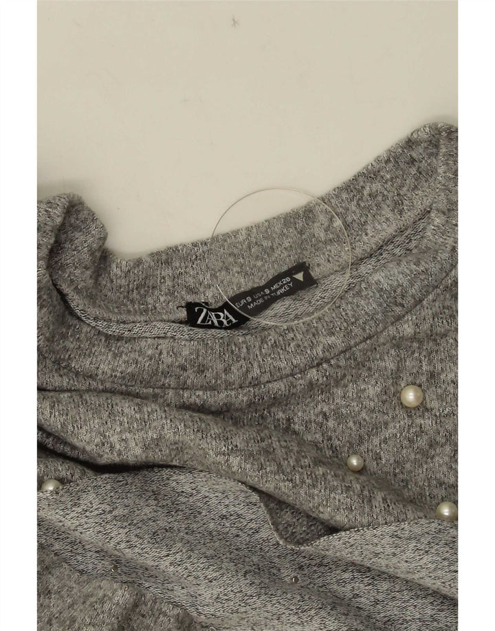 Zara Femme Haut Oversize Manches 3/4 UK 10 Petit Gris Moucheté