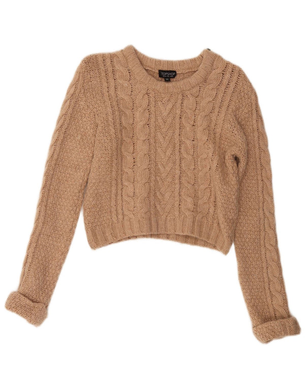 Topshop Pull court à col bateau pour femme UK 10 Petite laine beige