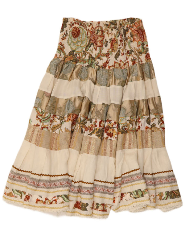 jupe évasée taille haute femme vintage W28 Viscose florale beige moyen