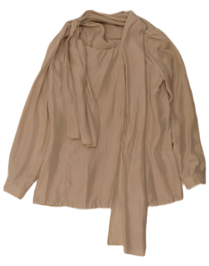 vintage Femme Front Tie Blouse Top UK 12 Beige Moyen
