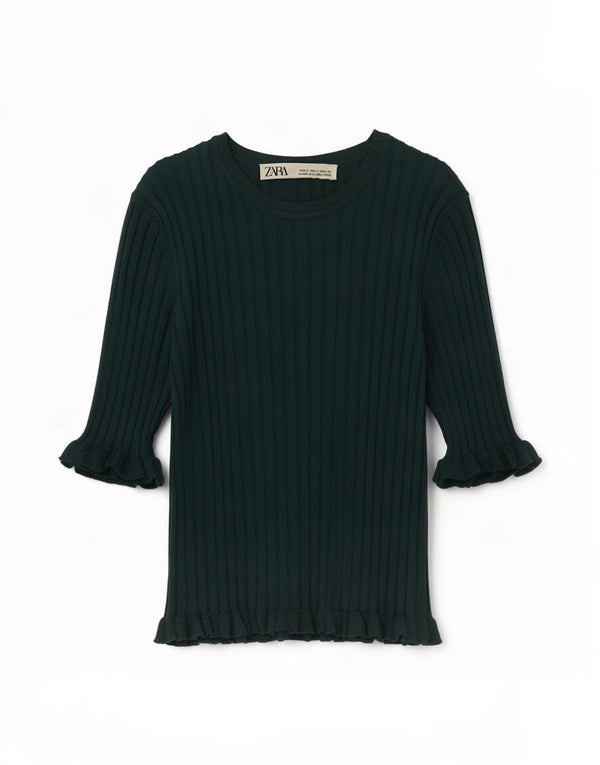 Zara Womens Crop Blouse Top UK 8 Small Vert Viscose
