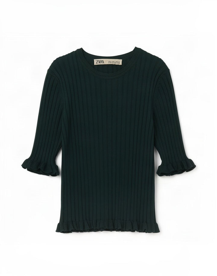 Zara Womens Crop Blouse Top UK 8 Small Vert Viscose