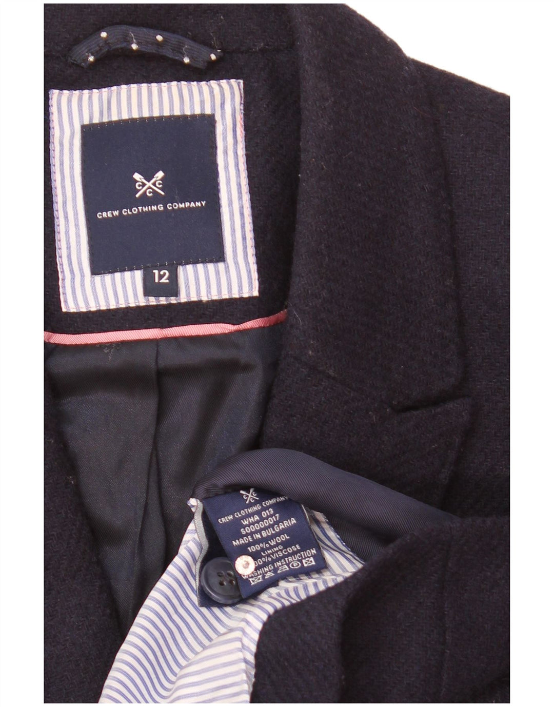 Crew Clothing Veste blazer à 2 boutons pour femme UK 12 en laine bleu marine moyen