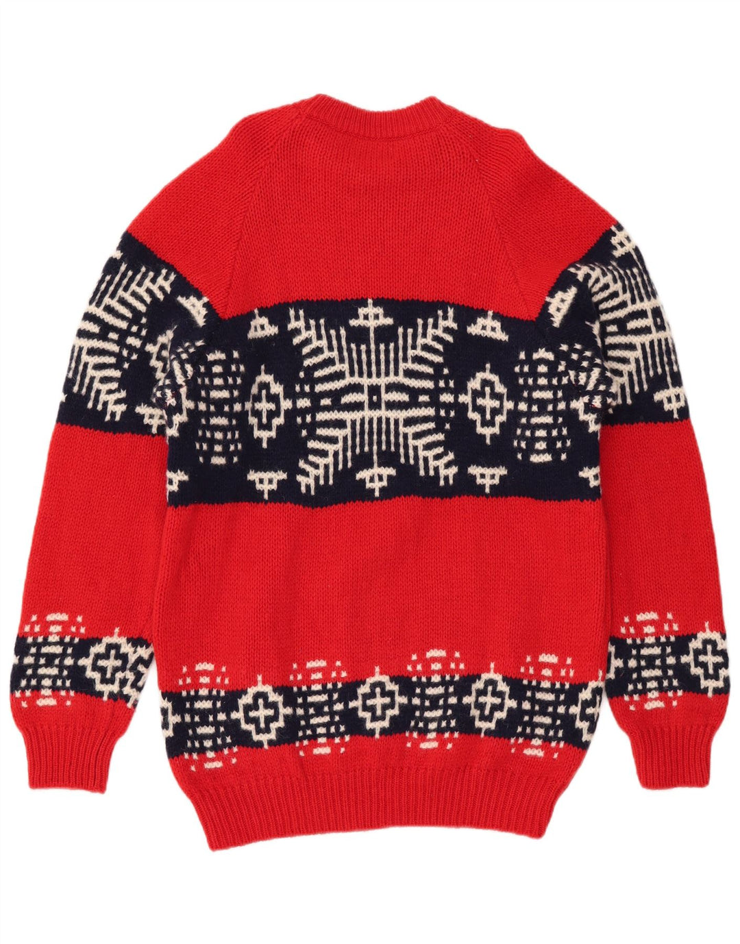 BENETTON Pull Col Bateau Homme Rouge Moyen Laine Fair Isle