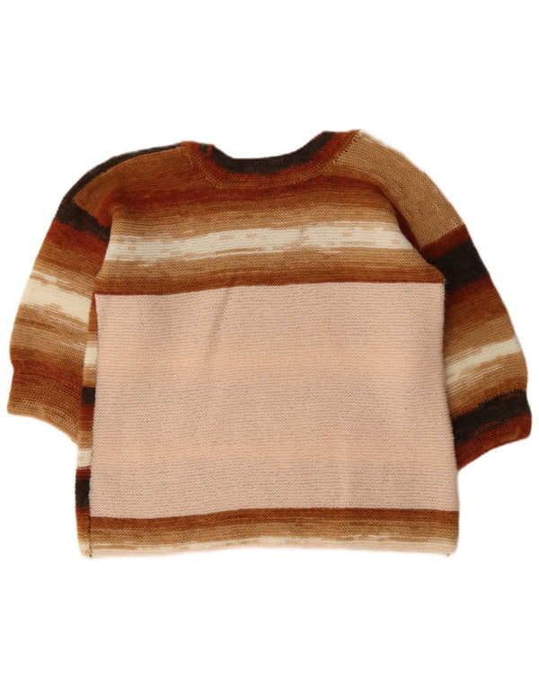 vintage Womens Boat Neck Jumper Sweater UK 14 Grand Rayé Multicolore
