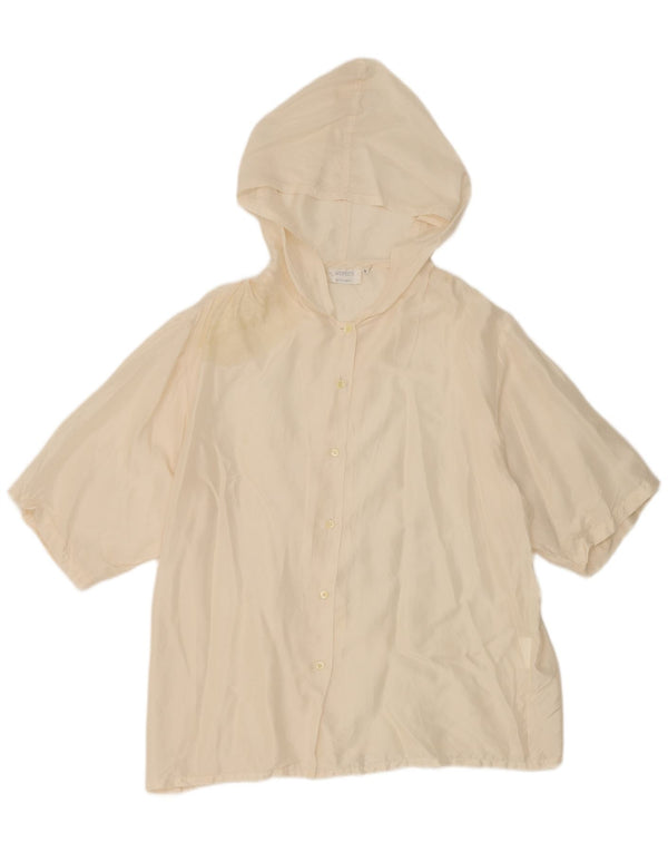 vintage Femmes Surdimensionné À Capuche Chemise À Manches Courtes Blouse US 2 XS Off White