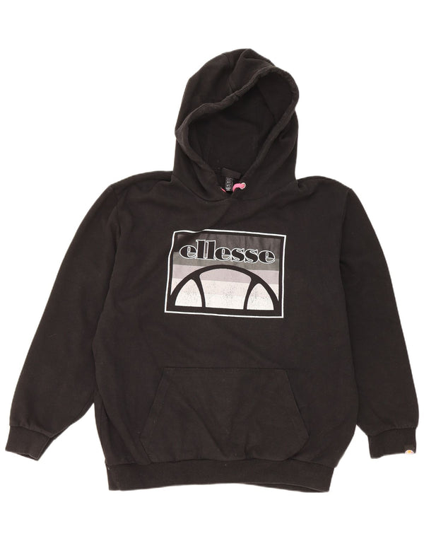 Ellesse Pull à capuche surdimensionné graphique pour femme UK 16 Large Noir Coton